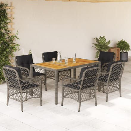 vidaXL - 7-delige - Tuinset - met - kussens - poly - rattan - grijs