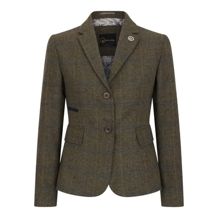 Dames olijfgroene tweedblazer met visgraatmotief
