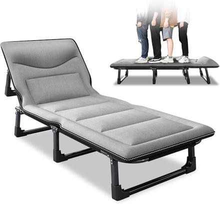 Vouwbaar Kampeerbed - Opklapbaar Ledikant - Buiten Ontspannen - Verstelbare Rugleuning - 190 cm - Zwart