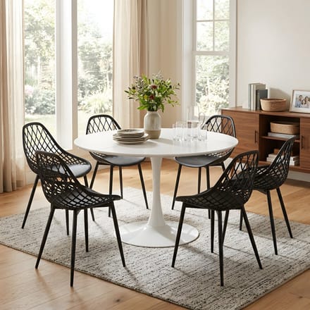 EGGREE eettafel en stoelen - 6 zwarte eetkamerstoelen - tafel Ø 100 cm - voor bar - café en restaurant