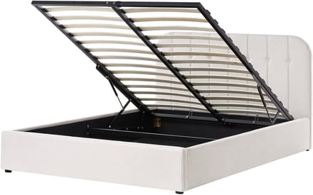 BELIANI CHALLANS - Bed met opbergruimte - Off-white - 160 x 200 cm - Stof