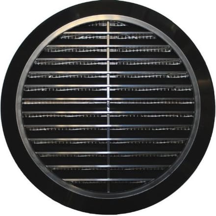 Ventilatierooster Rond 100-150 mm met Insectennet - Zwart Kunststof