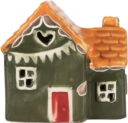 Clayre & Eef Decoratie Huis met LED LED 8x6x8 cm Groen Keramiek