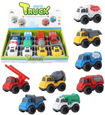 Kidsfun speelgoed bouwauto's frictie 10cm kleurrijk set van 8.