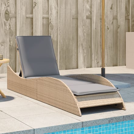 vidaXL - Ligbed - met - kussen - 60x205x73 - cm - poly - rattan - beige