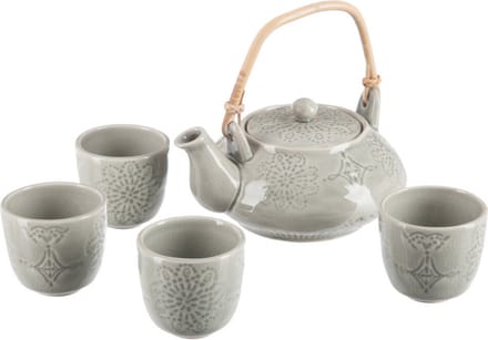 Aardewerk Theepot Grijs Met Glazen