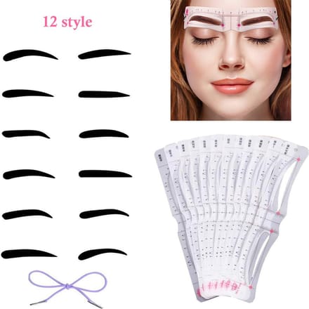 Kits d'outils de mise en forme des sourcils, pochoirs à sourcils avec sangle de fixation élastique, 12 pièces gray