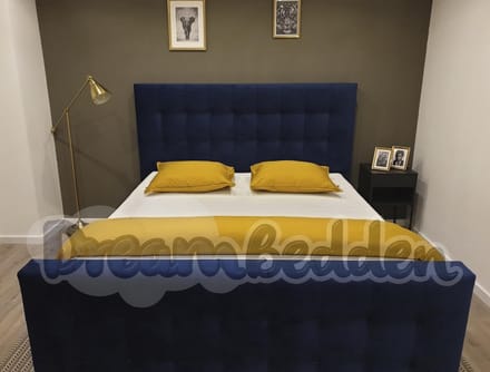 Boxspring 140x220 incl 7-zones pocketvering matras & Voetbord Sofia Blue Velvet