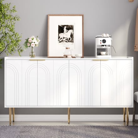 REDOM - Dressoir - 4 Deuren - Verstelbare Planken - Modern - Voor Woonkamer - MDF - Wit - 140 x 38 x 75 cm