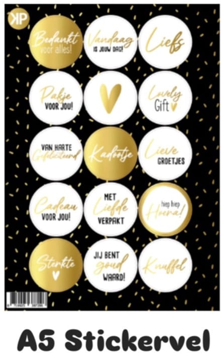 15 luxe Sticker- sluitsticker - Stickervel A5 Zwart en goud - stickers -