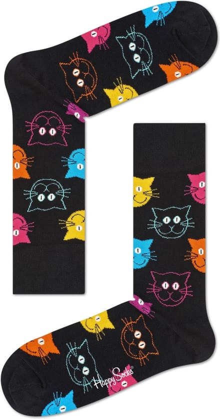 Happy Socks Cat Sokken - Zwart/Multi - Maat 41-46