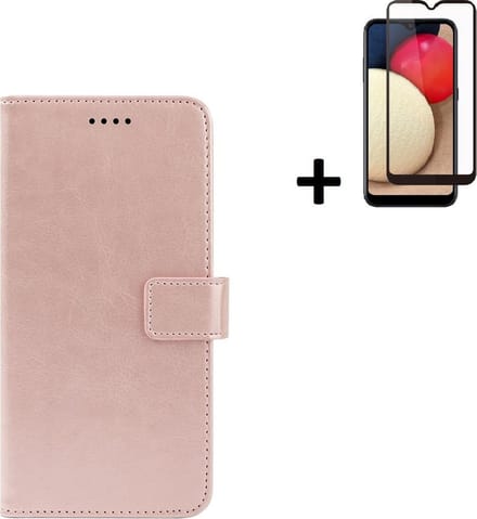 Geschikt voor Samsung Galaxy A03s Hoesje - A03s Screenprotector - Wallet Bookcase Rose Goud + Full Screenprotector