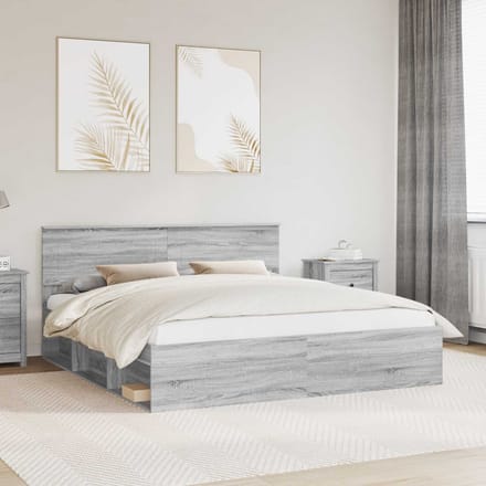 vidaXL - Bedframe - met - hoofdeinde - Grijs - Sonoma - 200 - x - 200 - cm - Bewerkt - hout