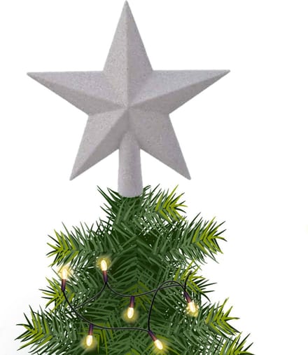 Decoris kerstboom piek - 1x - ster vorm - wit - glitter - 19 cm - kunststof - kerstpiek