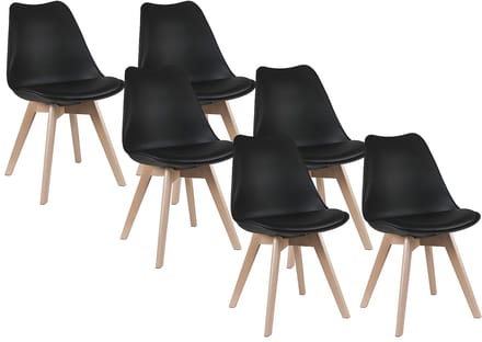 Vente-unique Set van 6 stoelen JODY - Polypropyleen, kunstleer en beuken - Zwart