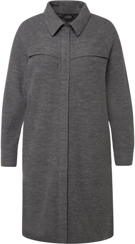 Ulla Popken - Dames - Mantel boiled wool hemdkraag 2-wegrits - Lichtgrijs melange - Maat 50+