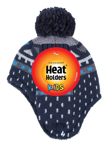 Heat Holders Jongens Nepbont Pom Pom Muts & Wanten - Marine