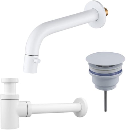 FugaFlow Eccelente Acces Fonteinkraanset - inbouw - uitloop 18cm - inkortbaar - sifon - always open plug - mat wit