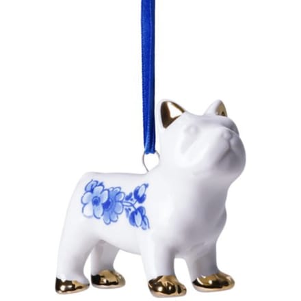 Heinen delfts blauw kerstornament - bulldog, 5,5 cm