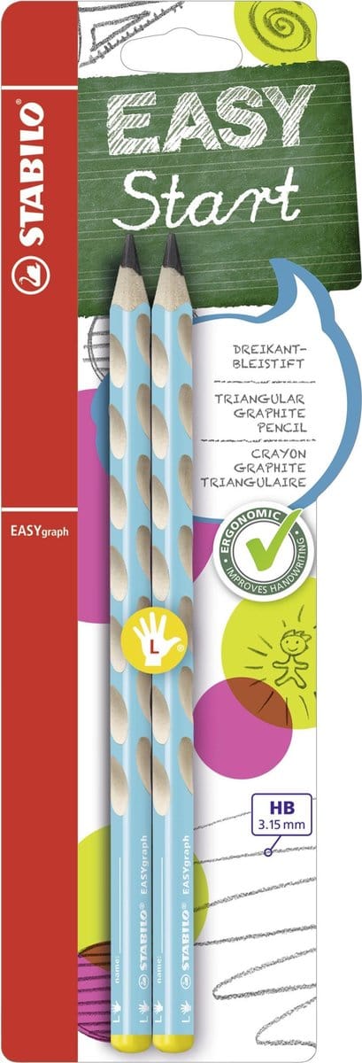 STABILO EASYgraph - Ergonomische Grafietpotlood - Linkshandig - HB Hardheid - Lichtblauw - 2 Stuks