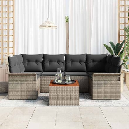 vidaXL - Tuinbank - Set - 7 - st - 6-zits - Grijs - poly - rattan