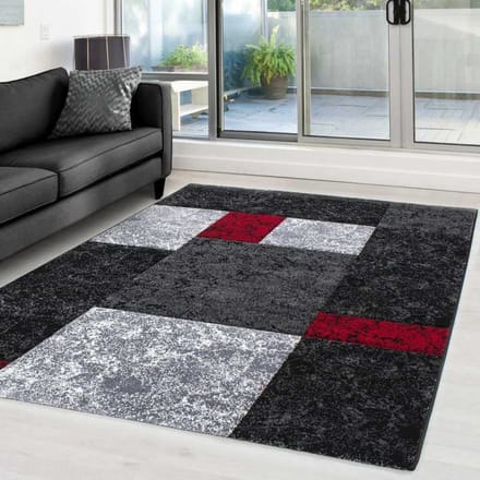TapisTrend Designer tapijt Zwart-Grijs-Wit-Rood 80x300 cm Modern 3D- met contourgesneden design, Hawaii 1330