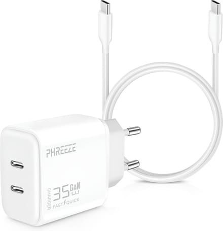 Usb C Adapter Met usb-C Naar usb-C Kabel 2 Meter - 35w Snellader Met GaN Technologie