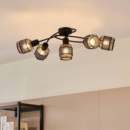 Lindby - plafondlamp - 5lichts - ijzer - H: 20.5 cm - E14 - zwart, goud