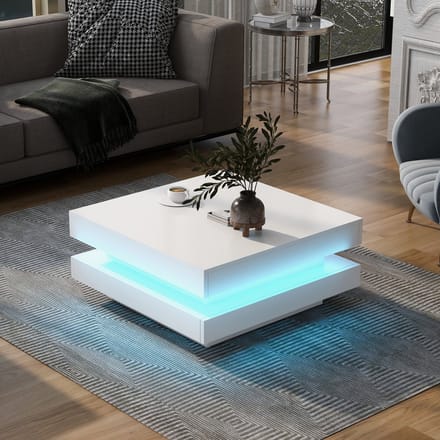 Vierkante Salontafel - 70x70x36 cm - Bluetooth LED - Moderne Technologie - Wit