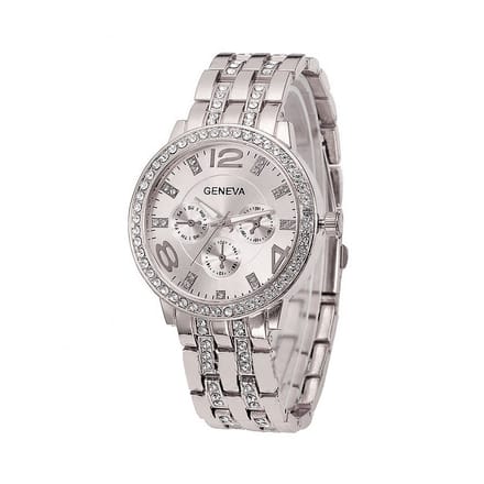 Geneva Silver Crystal Horloge | Zilverkleurig | Staal | Ø 40 mm