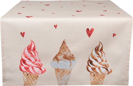 Clayre & Eef Tafelloper 50x140 cm Beige Roze Katoen IJsjes