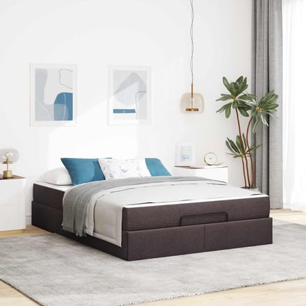 vidaXL - Bedframe - met - matras - 2 - pcs - Tan - Stof
