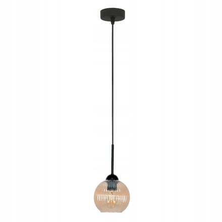 Zwarte hanglamp met amberkleurige kap, verstelbaar, E27