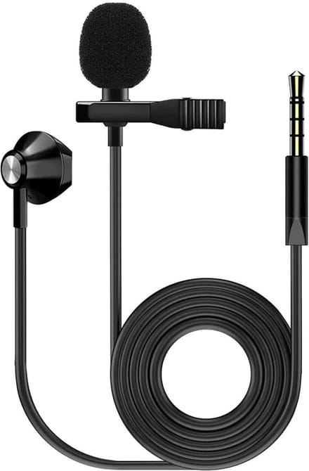 Lavalier Microfoon - Clip-on Microfoon Reversmicrofoon - Handheld Opnamen - Met Oortje - 3.5mm TRRS - Zwart