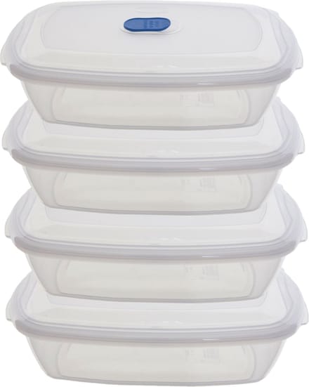 Whitefurze Vershoudbakje/bewaarbakje - 4x - magnetron/vriezer - transparant - kunststof - 400 ML