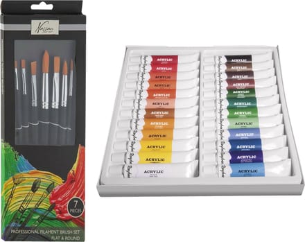 Rayher Hobby Acrylverf schilderset - 24x gekleurde tubes van 12 ml - met 7x schilderpenselen