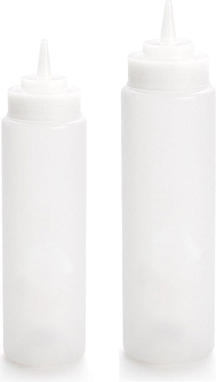 Doseerfles/sausfles - set 2x - 500/700 ml - met schenktuit - transparant wit - 18 en 23 cm