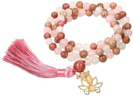 Mala lotus, rhodoniet, rozenkwarts & witte agaat - 42 cm