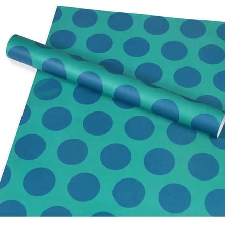 Cadeaupapier met blauwe stippen op turquoise Rex London