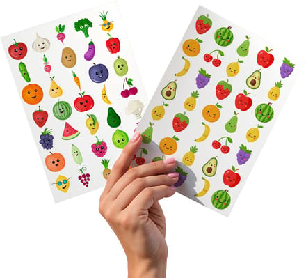2 Grote Stickervellen Fruit en Groenten - 70 Beloningsstickers Gezond Eten