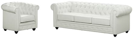 Vente-unique Driezitsbank en fauteuil CHESTERFIELD in kunstleer - Wit
