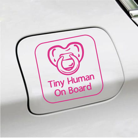 Bumpersticker - Tiny Human On Board - 14 X 14 - Roze