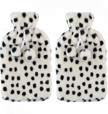Warmwaterkruik - 2x - 2L - wit/zwart - met hoes - kruik - stippen - winter
