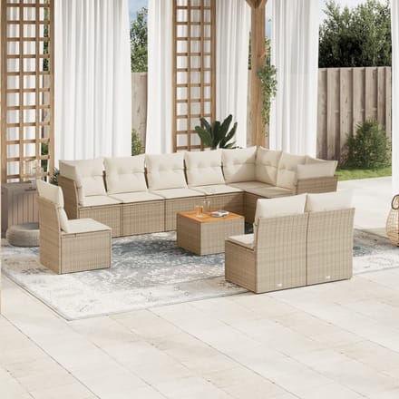 vidaXL - 11-delige - Tuinset - met - kussens - poly - rattan - beige