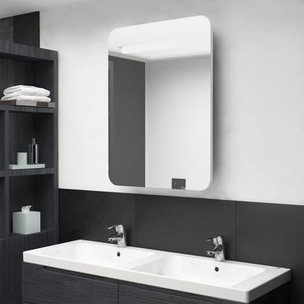 vidaXL - Badkamerkast - met - spiegel - en - LED - 60x11x80 - cm - glanzend - wit