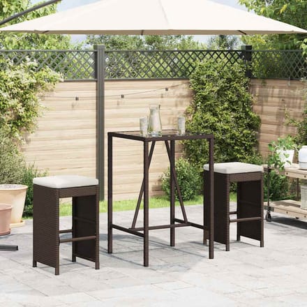 vidaXL - Tuinbarkrukken - 2 - st - met - kussens - poly - rattan - bruin