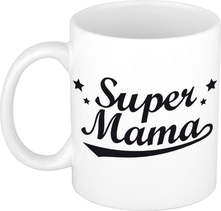 Bellatio Decorations Super mama mok keramiek - 300 ml - beker - magnetronbestendig - vaatwasmachinebestendig - Moederdag cadeau