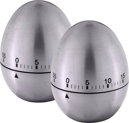 2x stuks kookwekkers/eierwekkers in ei vorm - zilver - RVS - 8 cm