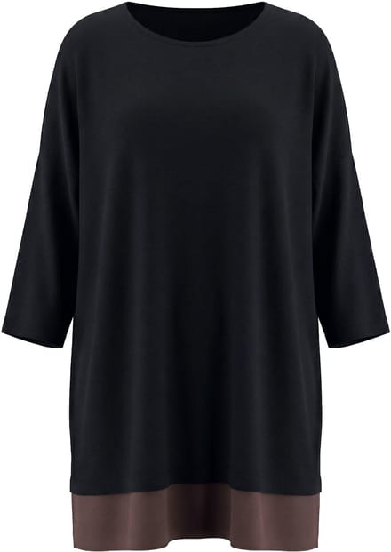 Ulla Popken - Dames - Trui chiffonzoom boothals 3/4-mouw - Zwart - Maat 54+