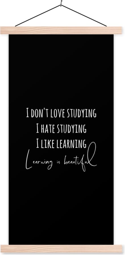 Posterhanger incl. Poster 40x80 cm - Schoolplaat - Quote - Studeren - Leren - Textielposter - Blanke latten